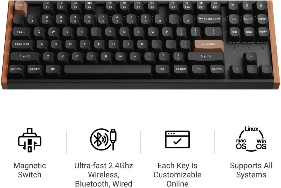 Keychron K8 HE Special Edition K8H-F1 Gaming Toetsenbord - Zwart/Hout - afbeelding 3 van 6