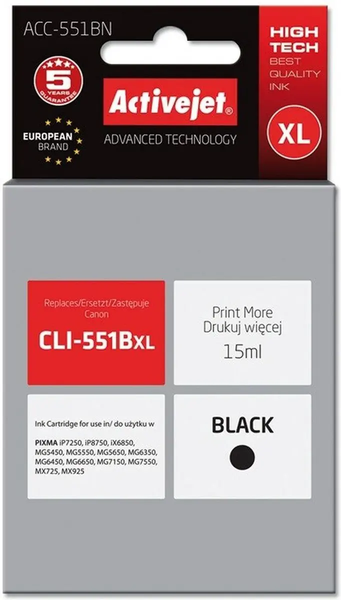 Activejet ACC-551BN Inktcartridge XL - Zwart - Canon - afbeelding 2 van 3