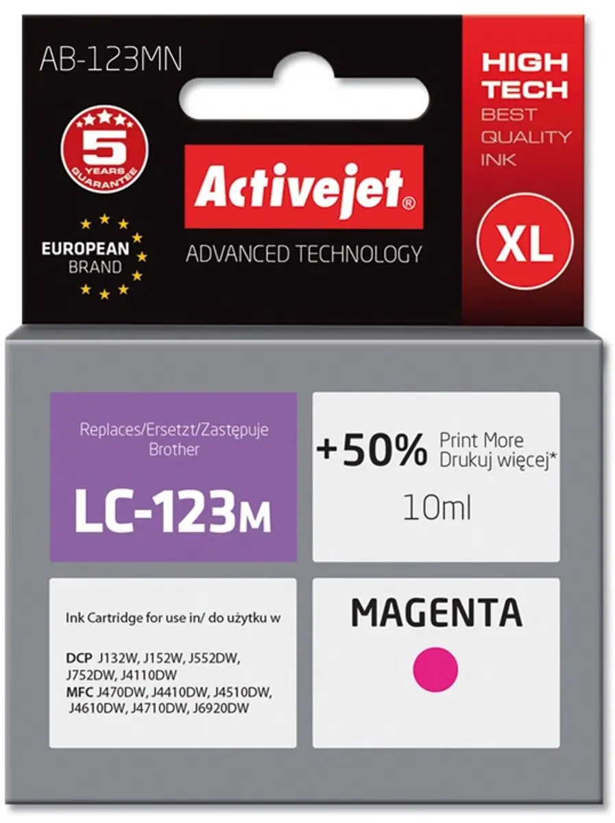 Activejet AB-123MN Inktcartridge - 10ml - Magenta - afbeelding 4 van 6