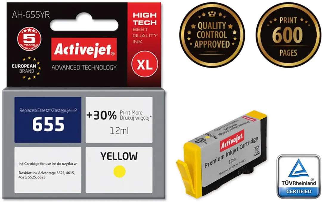 Activejet AH-655YR Inktcartridge - 12ml - Geel - afbeelding 2 van 4