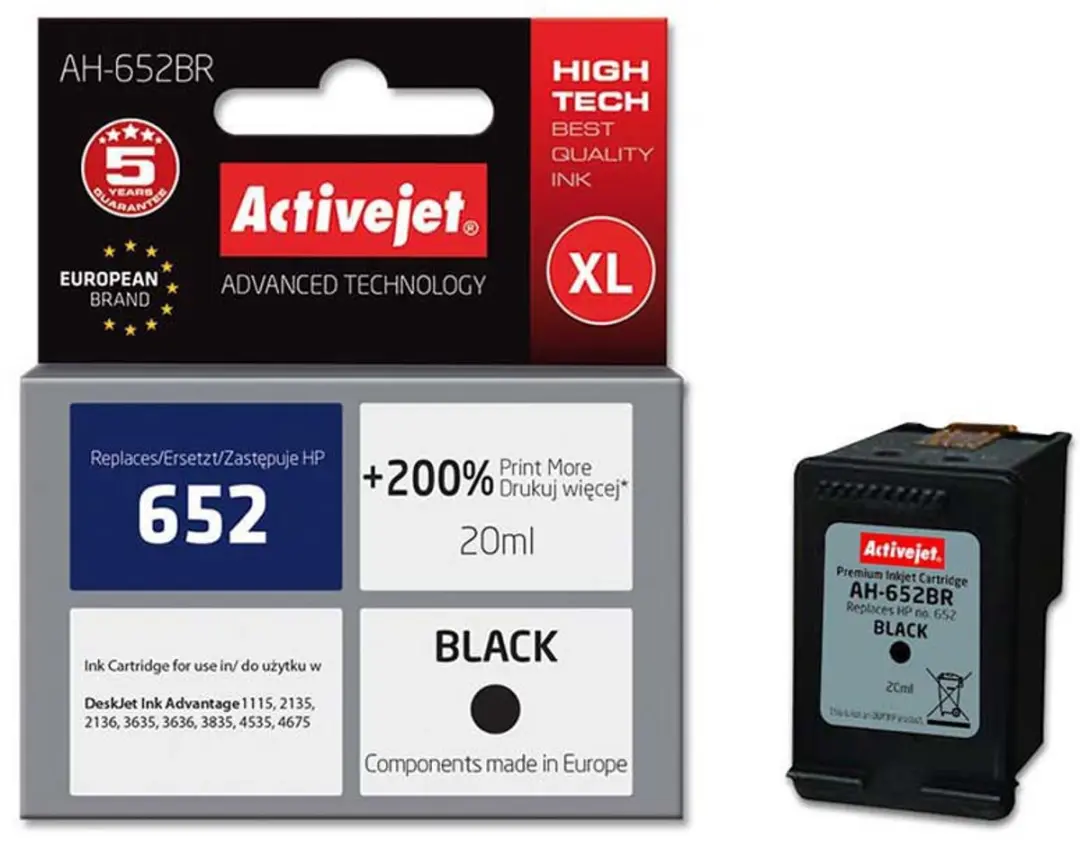 Activejet AH-652BR Inktcartridge - XL 20ml - Zwart - afbeelding 2 van 6
