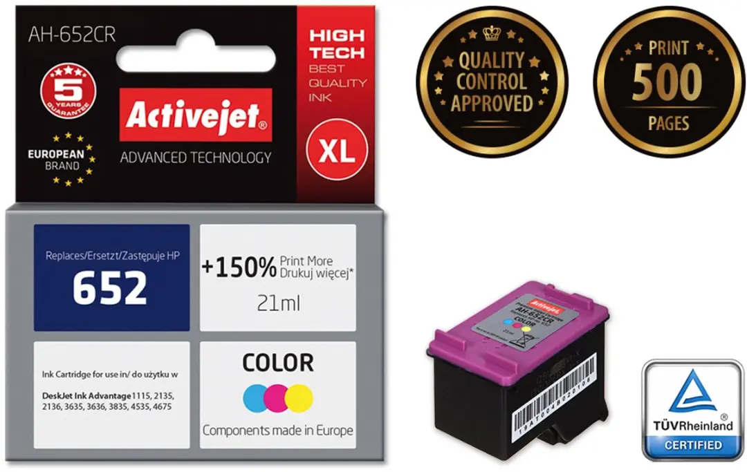 ActiveJet AH-652CR Inktcartridge - Cyaan/Magenta/Geel - afbeelding 2 van 6