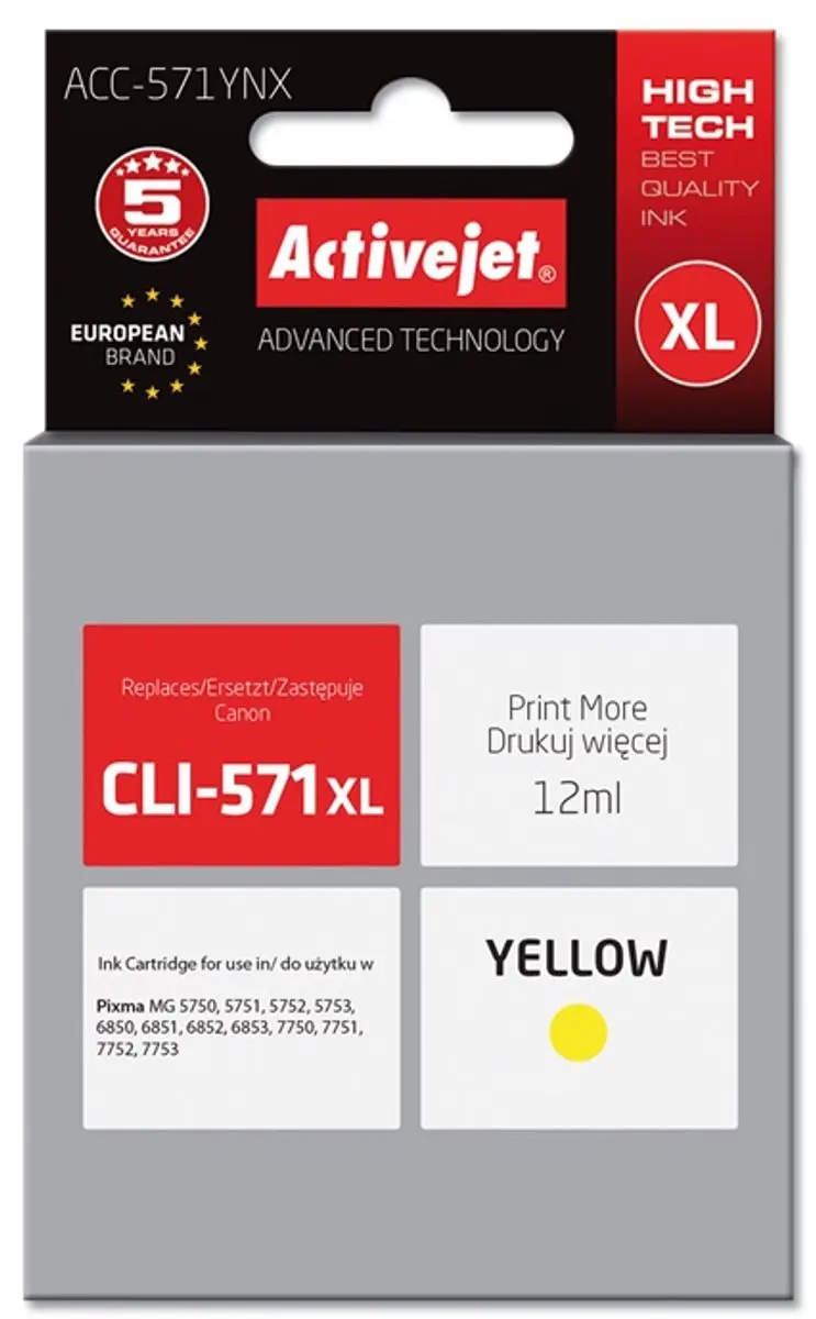 Activejet ACC-571YNX Inktcartridge XL - Geel 12ml - afbeelding 2 van 6