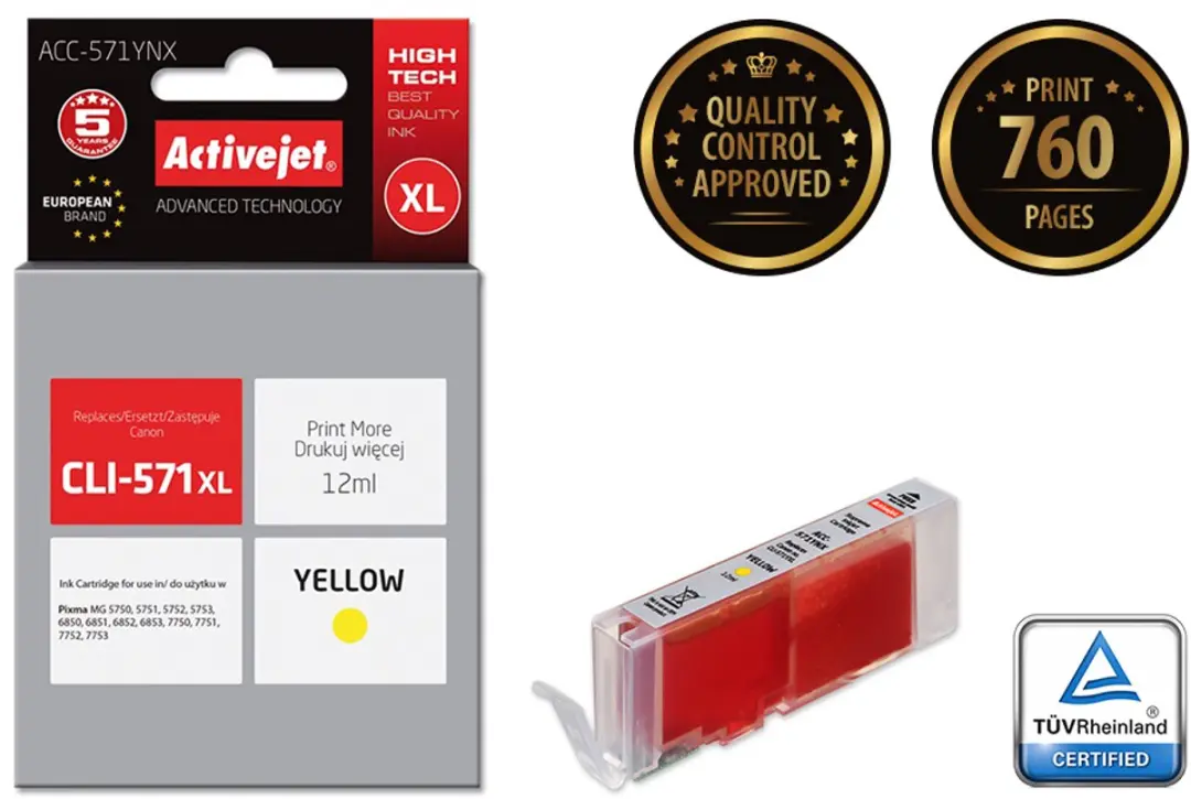 Activejet ACC-571YNX Inktcartridge XL - Geel 12ml - afbeelding 6 van 6