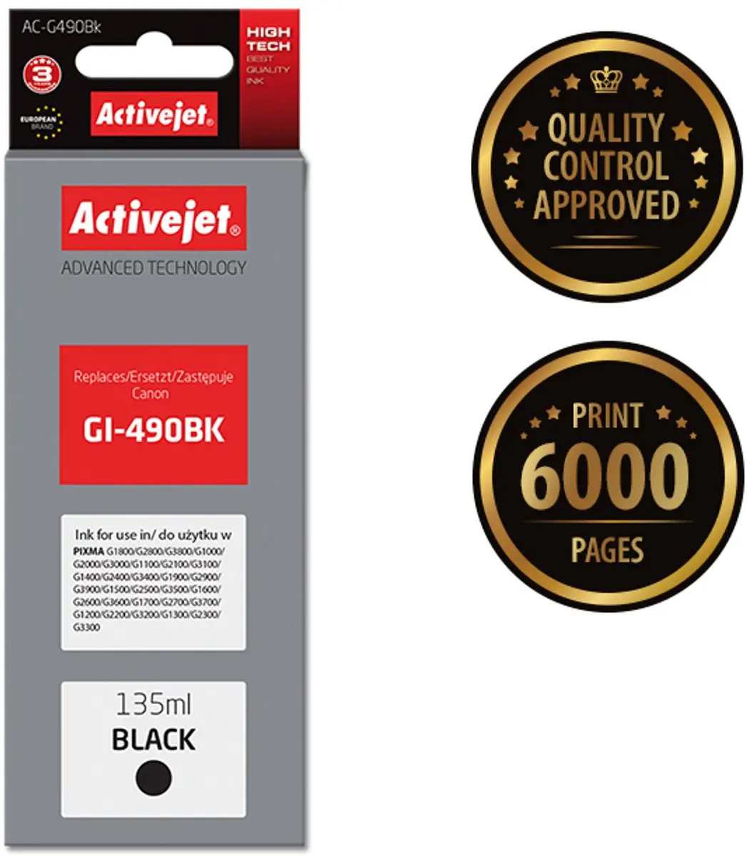ActiveJet AC-G490BK Inkt Zwart - 135ml - Canon - afbeelding 2 van 4