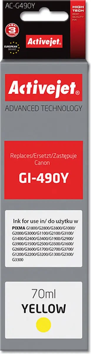 Activejet AC-G490Y inkt geel - 70ml - Canon GI-490Y - afbeelding 3 van 3