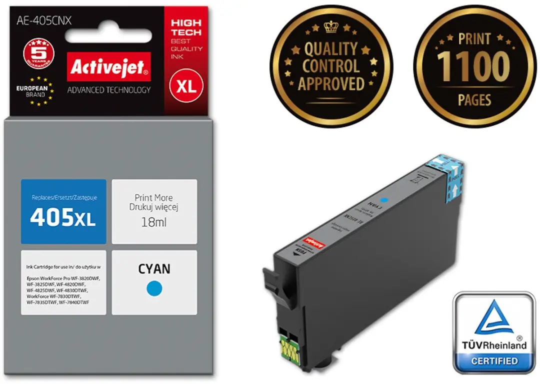 Activejet AE-405CNX Inktcartridge Cyaan - Epson 405XL - afbeelding 2 van 3