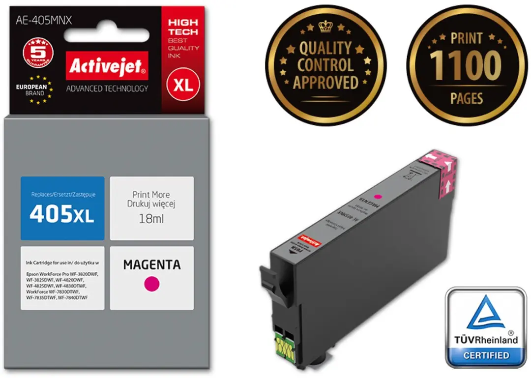 Activejet AE-405MNX Inktcartridge - XL 18ml - Magenta - afbeelding 2 van 3