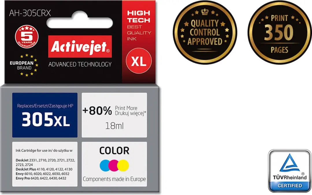 ActiveJet AH-305CRX Inktcartridge - Cyaan/Magenta/Geel - afbeelding 2 van 3