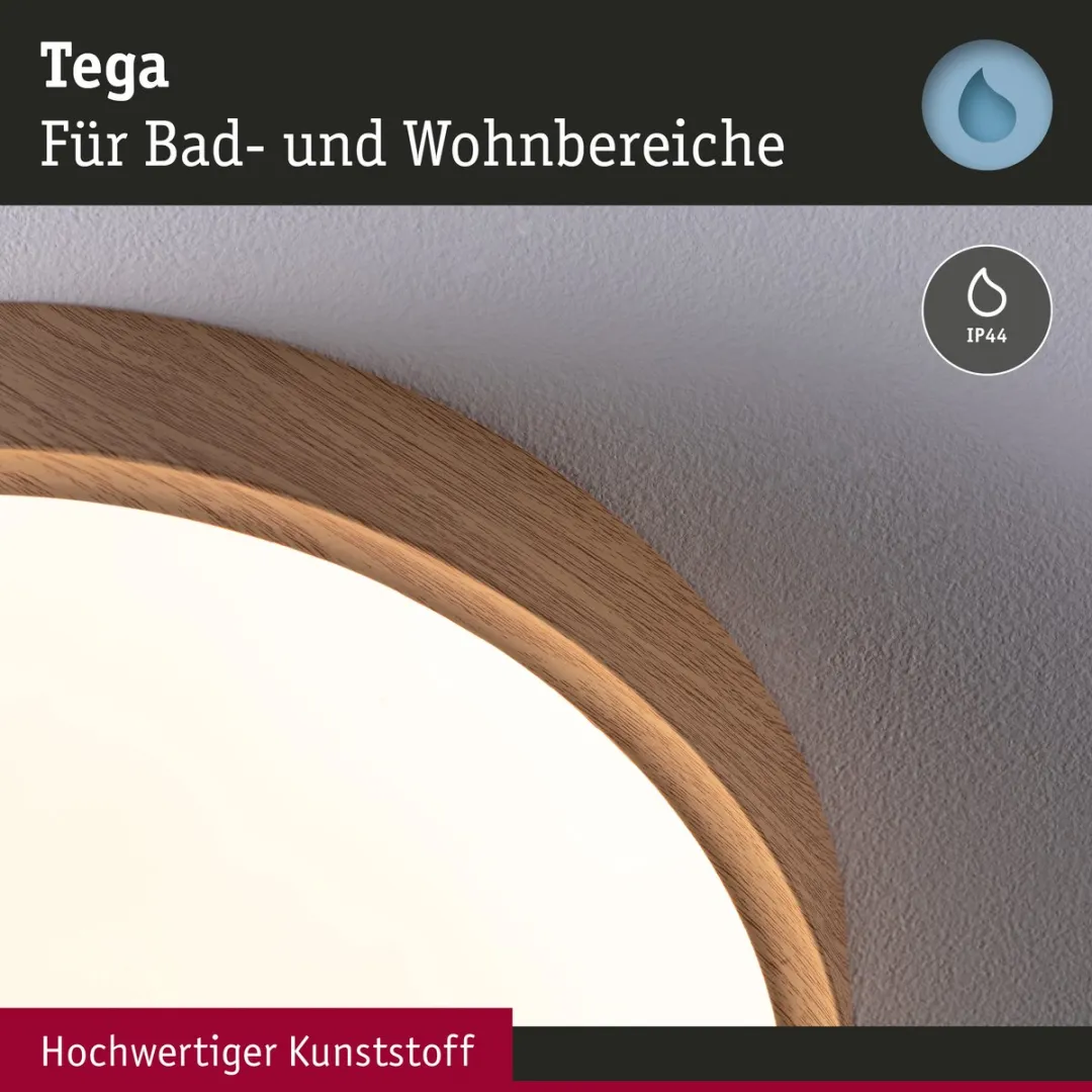 Paulmann Selection Tega LED Plafondlamp IP44 - 1200lm Warm Wit - Houtlook