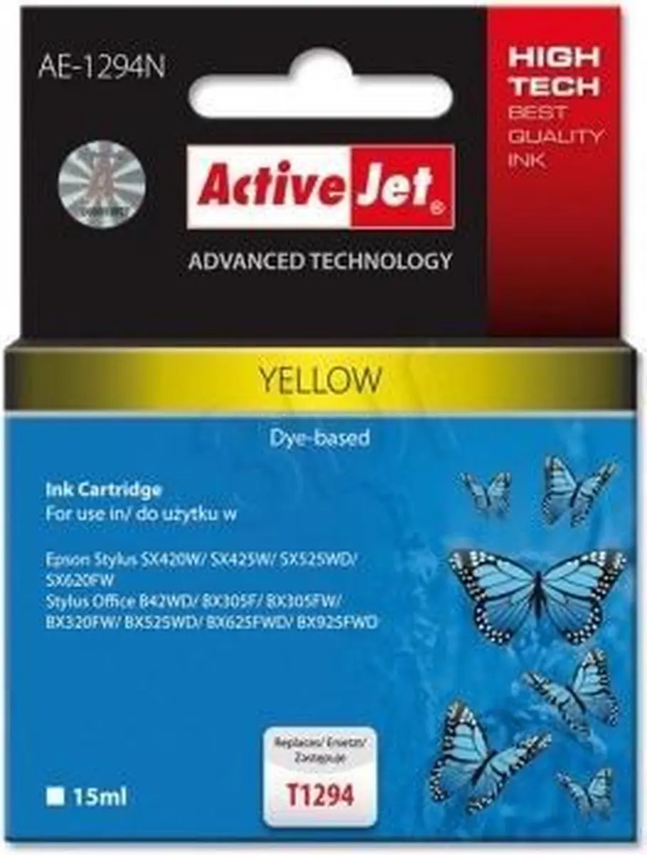 Activejet AE-1294N Inktcartridge XL - Geel 15ml - afbeelding 2 van 4