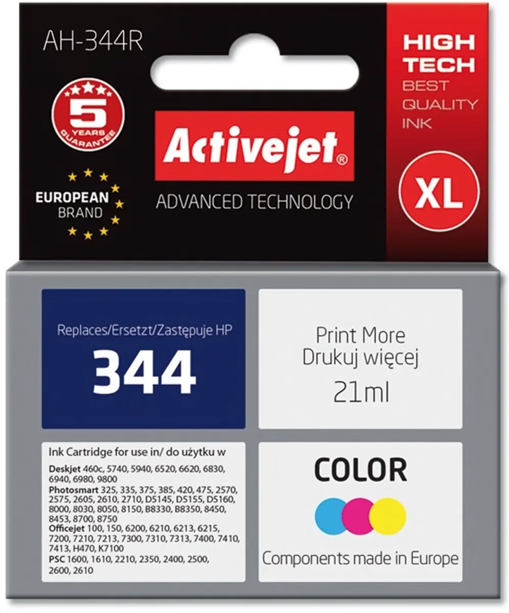Originele inkt cartridge Activejet AH-344R Cyaan/Magenta/Geel - afbeelding 2 van 6
