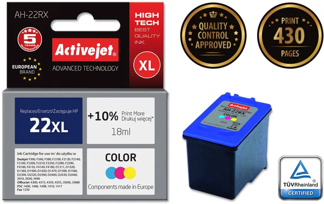 Originele inkt cartridge Activejet AH-22RX Cyaan/Magenta/Geel - afbeelding 2 van 6