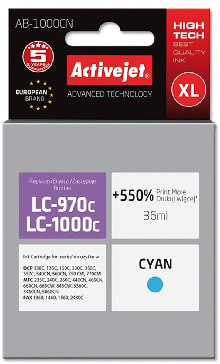 Originele inkt cartridge Activejet AB-1000CN Cyaan