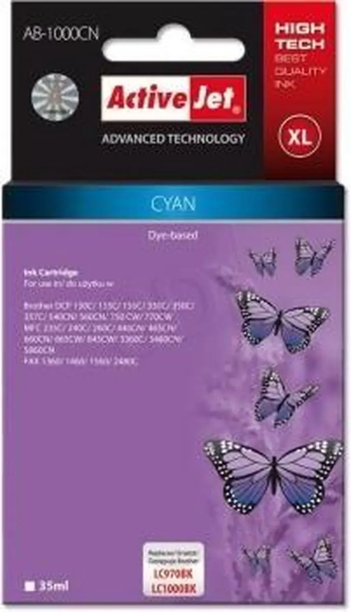 Originele inkt cartridge Activejet AB-1000CN Cyaan - afbeelding 2 van 6