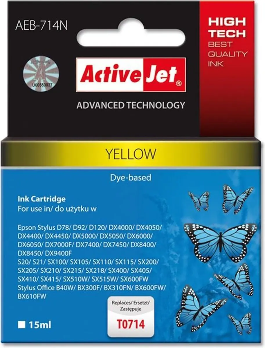 ActiveJet AEB-714N Inktcartridge - Geel - Compatibel - afbeelding 3 van 4
