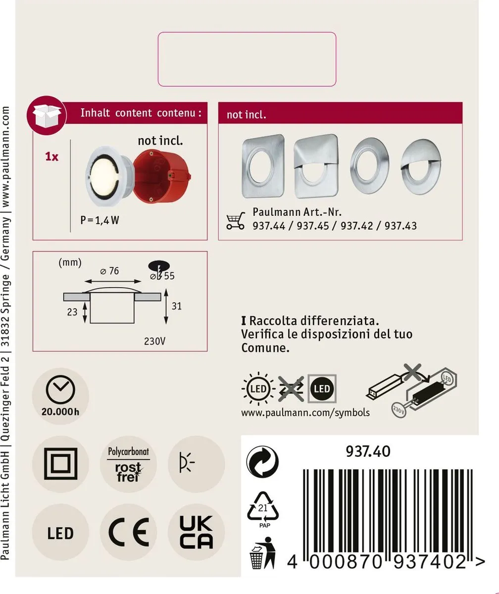 Paulmann LED-wandinbouwlamp Special Line IP65 1,4W 140lm 3000K - Opaal