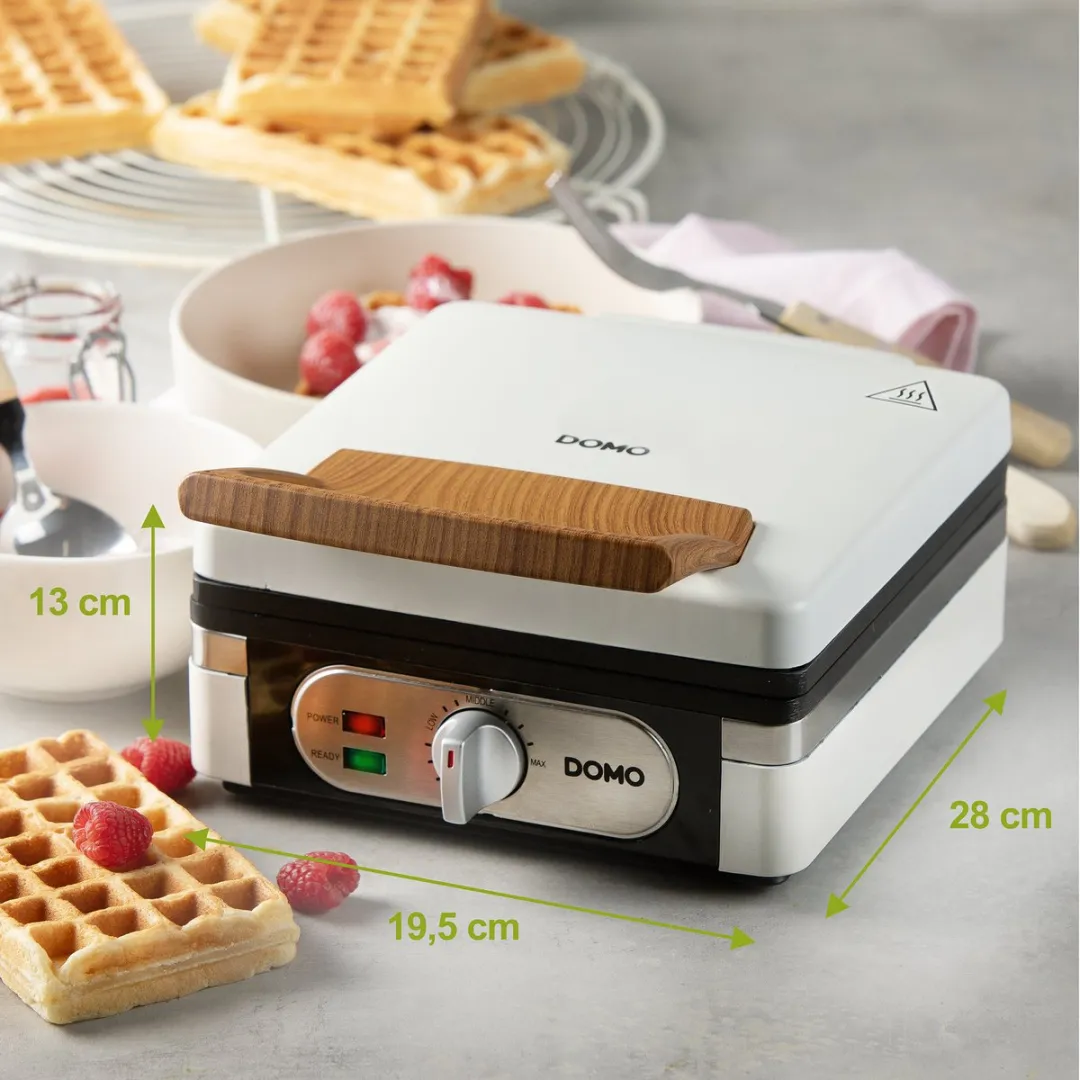 DOMO DO9274W Wafelijzer - XL wafels 4x7 - Belgische Wafels - PFAS-vrij - 1400W - Powder White