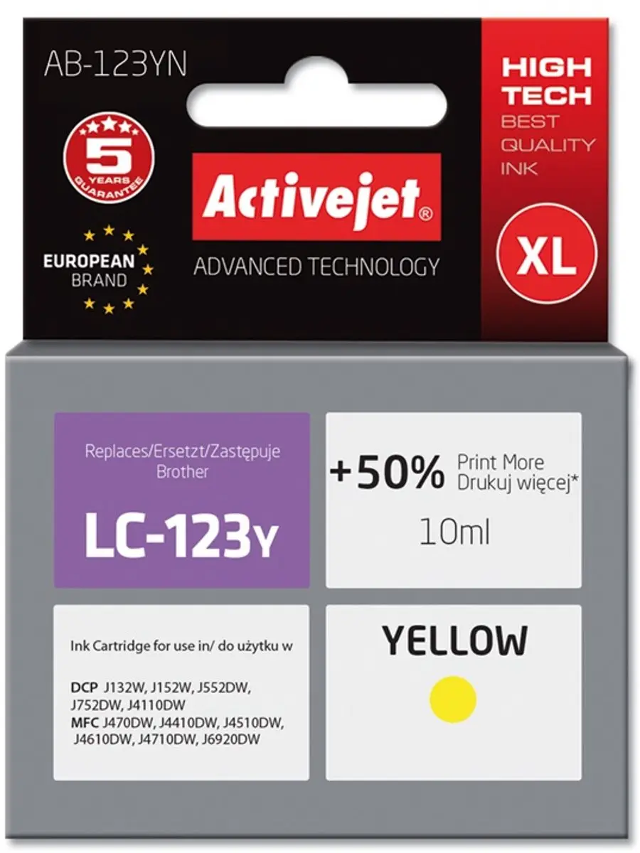 ActiveJet AB-123YN Inkt Geel - 10ml - Brother LC123Y - afbeelding 3 van 5