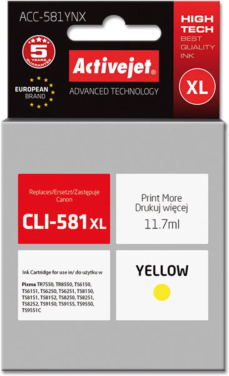 ActiveJet ACC-581YNX Inktcartridge Geel XL - 13ml - afbeelding 3 van 3