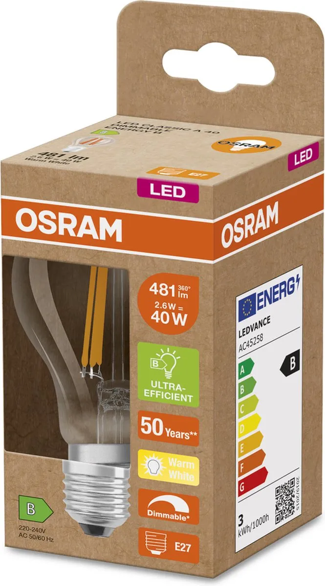 Osram LED-lamp E27 Ballon 2.6W Warmwit - 2700K