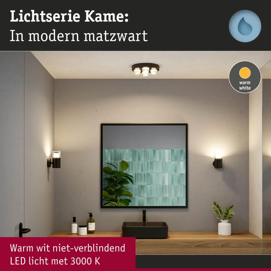 Paulmann Selection Bathroom Wand- en plafondlamp Kame IP44 - 3000K - 320lm - Signaal zwart