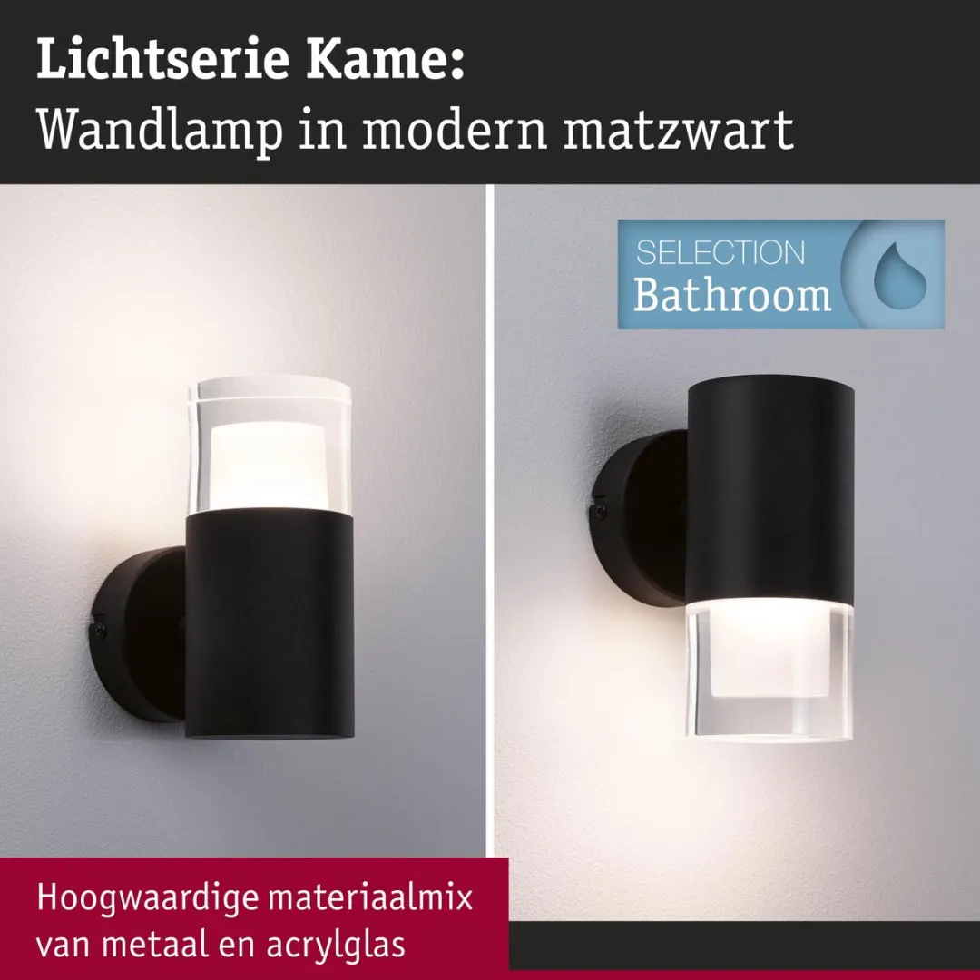 Paulmann Selection Bathroom Wand- en plafondlamp Kame IP44 - 3000K - 320lm - Signaal zwart