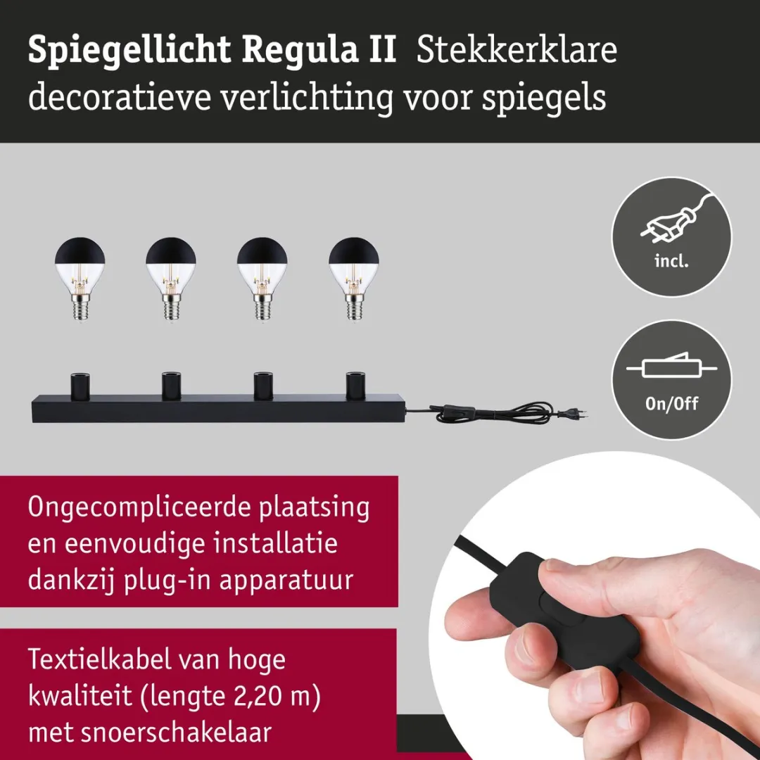 Paulmann Regula II LED-spiegellamp 4-vlammig E14 2700K - 4x250lm - Zwart