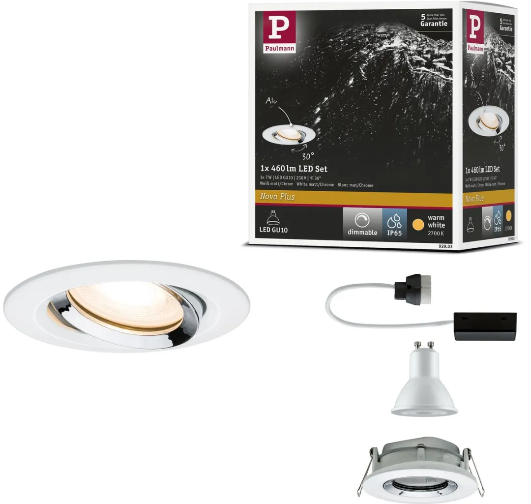 Paulmann Nova Plus LED-inbouwlamp GU10 7W 460lm - 2700K Wit mat/Chroom