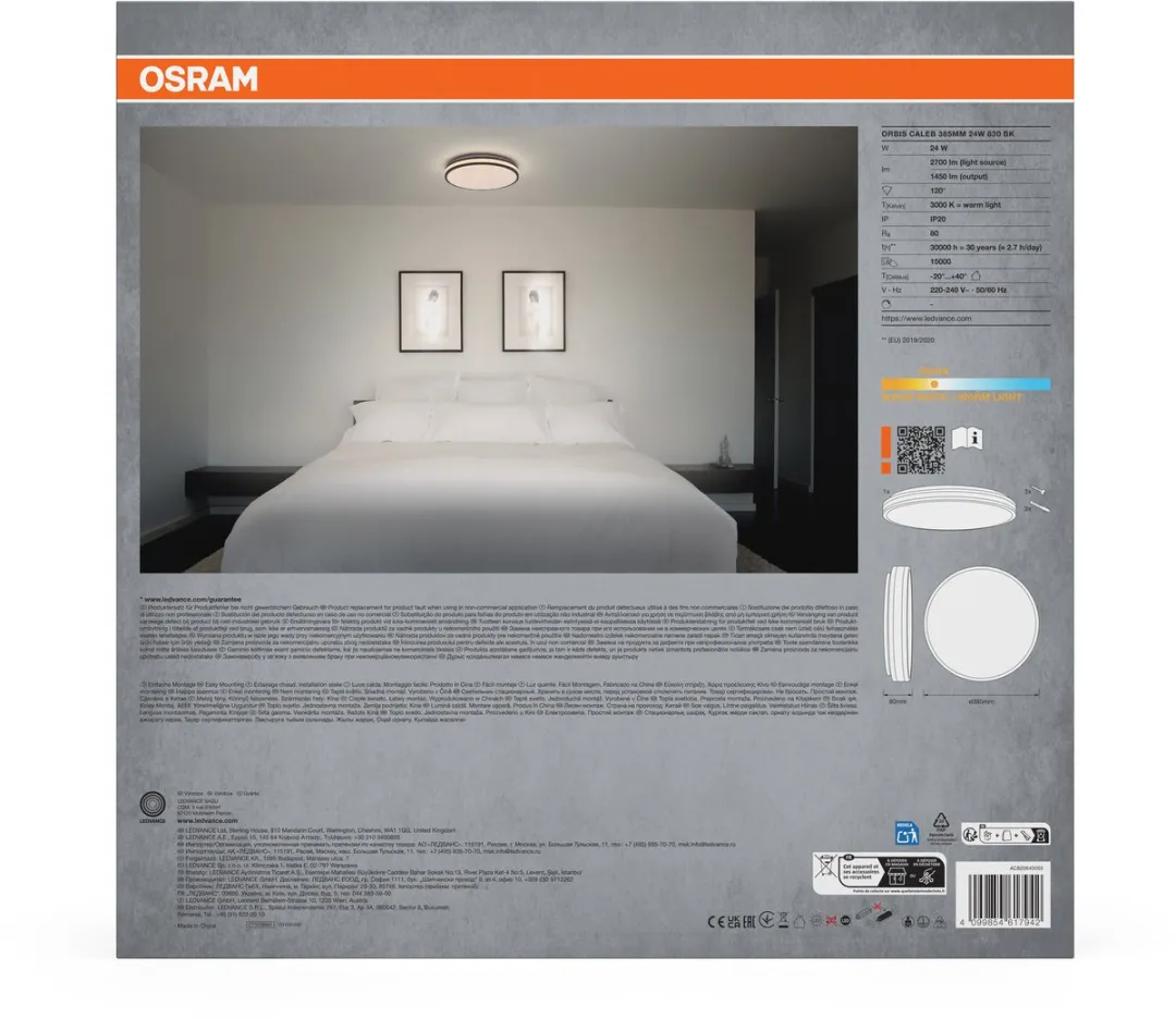 Osram Orbis Caleb LED Plafondlamp 385mm - 24W Warm Wit - Zwart