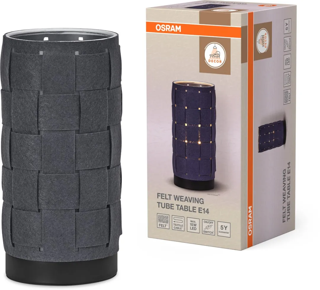 Osram Decor Felt Weaving Tube Tafellamp - E14 - 120mm - Donkergrijs