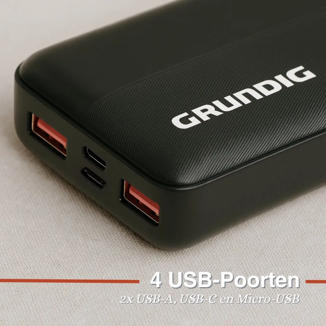 Grundig Powerbank 20000mAh - 25W - 3x USB - Zwart - afbeelding 6 van 6
