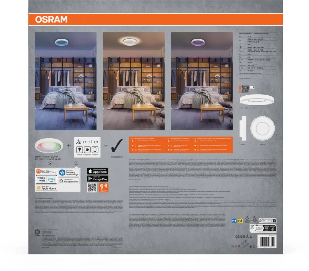Osram SMART+ Matter Claria LED Plafondlamp 32W RGB+TW - afbeelding 6 van 6