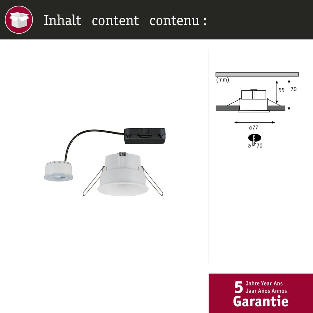 Paulmann Cymbal Coin LED-inbouwlamp 6,7W 430lm 2700K - IP44 Wit mat - afbeelding 6 van 6