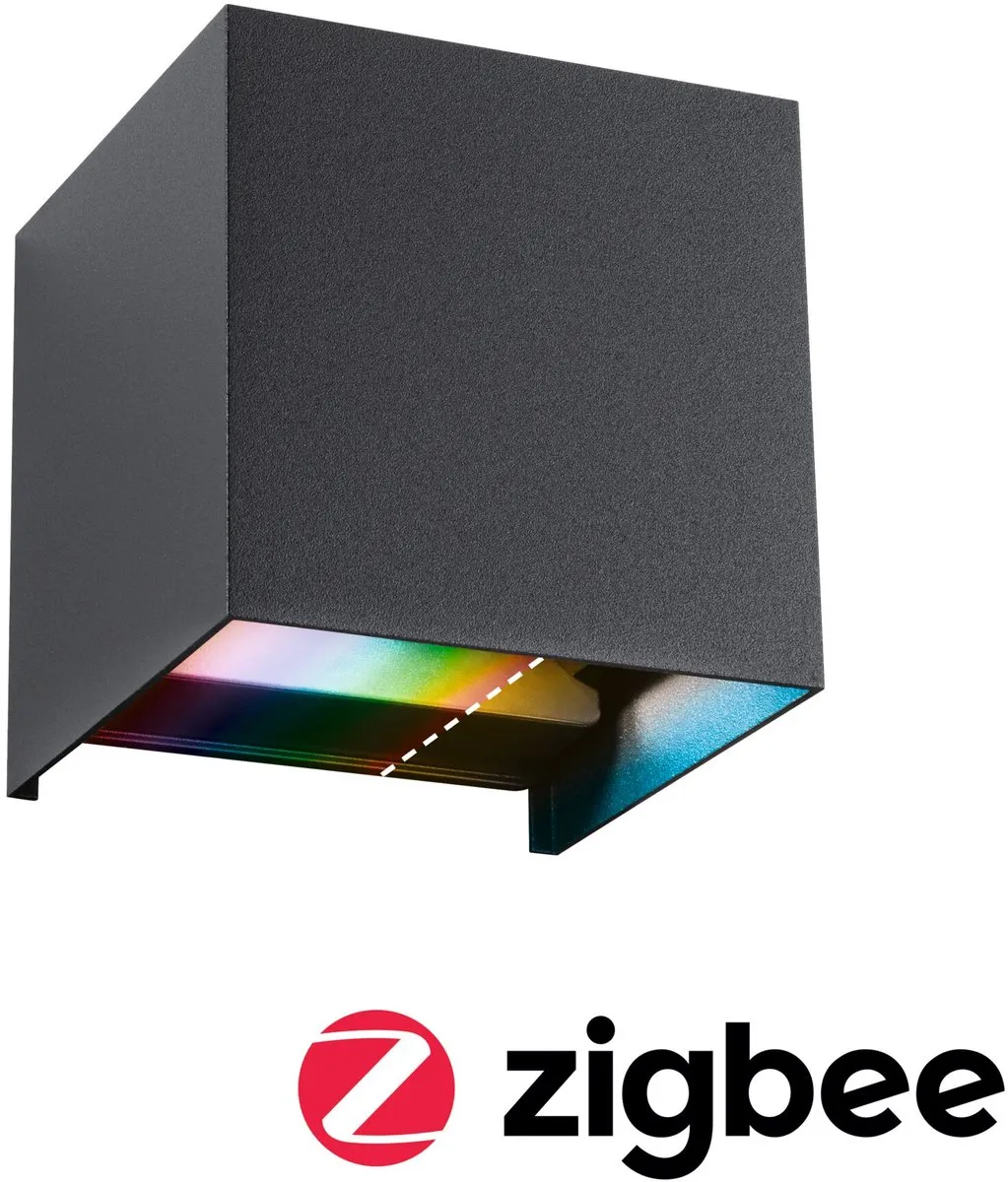 Paulmann LED Wandlamp Zigbee Cybo IP44 RGBW 2x2,5W - Antraciet