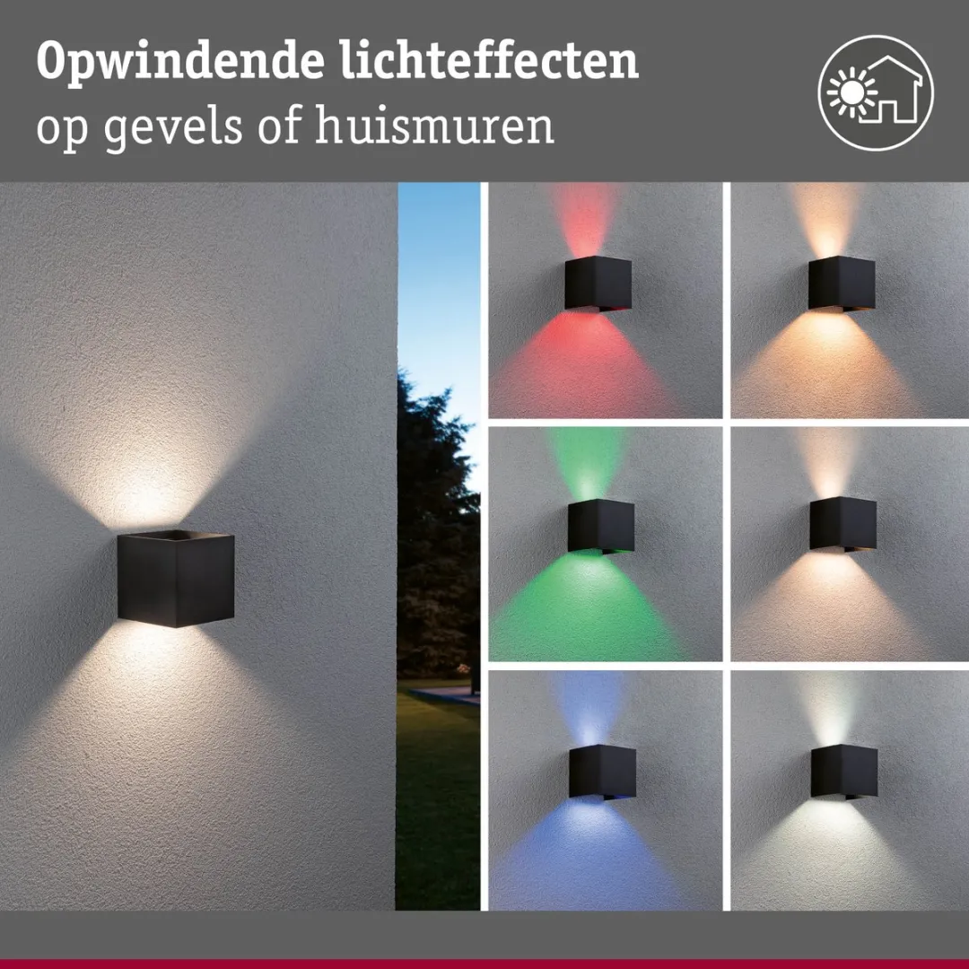Paulmann LED Wandlamp Zigbee Cybo IP44 RGBW 2x2,5W - Antraciet - afbeelding 6 van 6