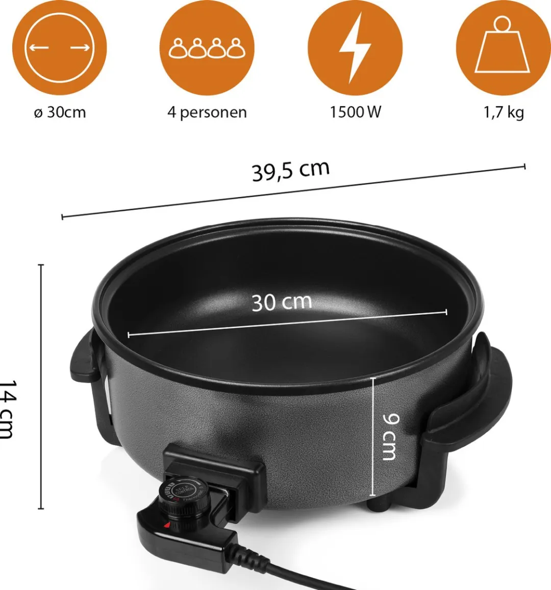 Tristar PZ-9135 Elektrische Hapjespan 1500W - Ø30cm - Zwart - afbeelding 6 van 6