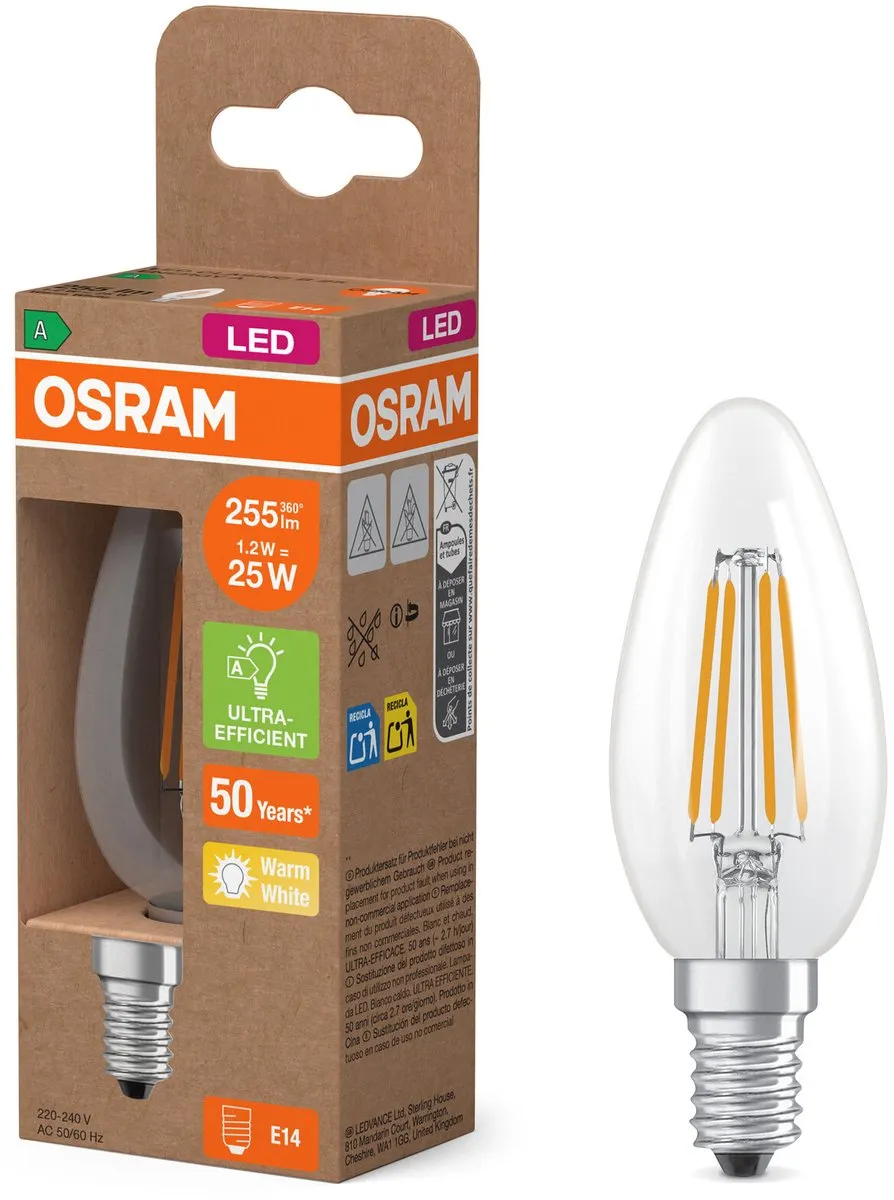 Osram LED Classic E14 Kaarslamp 1.2W 255lm - Zeer Warm Wit