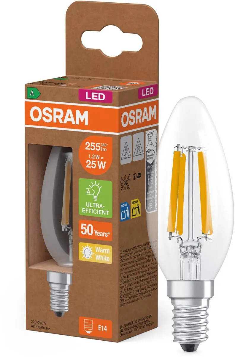 Osram LED Classic E14 Kaarslamp 1.2W 255lm - Zeer Warm Wit