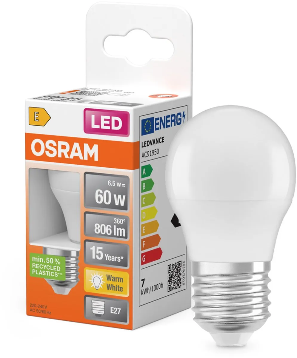 Osram LED Miniball E27 7.5W Warm Wit Mat - 1 Stuk