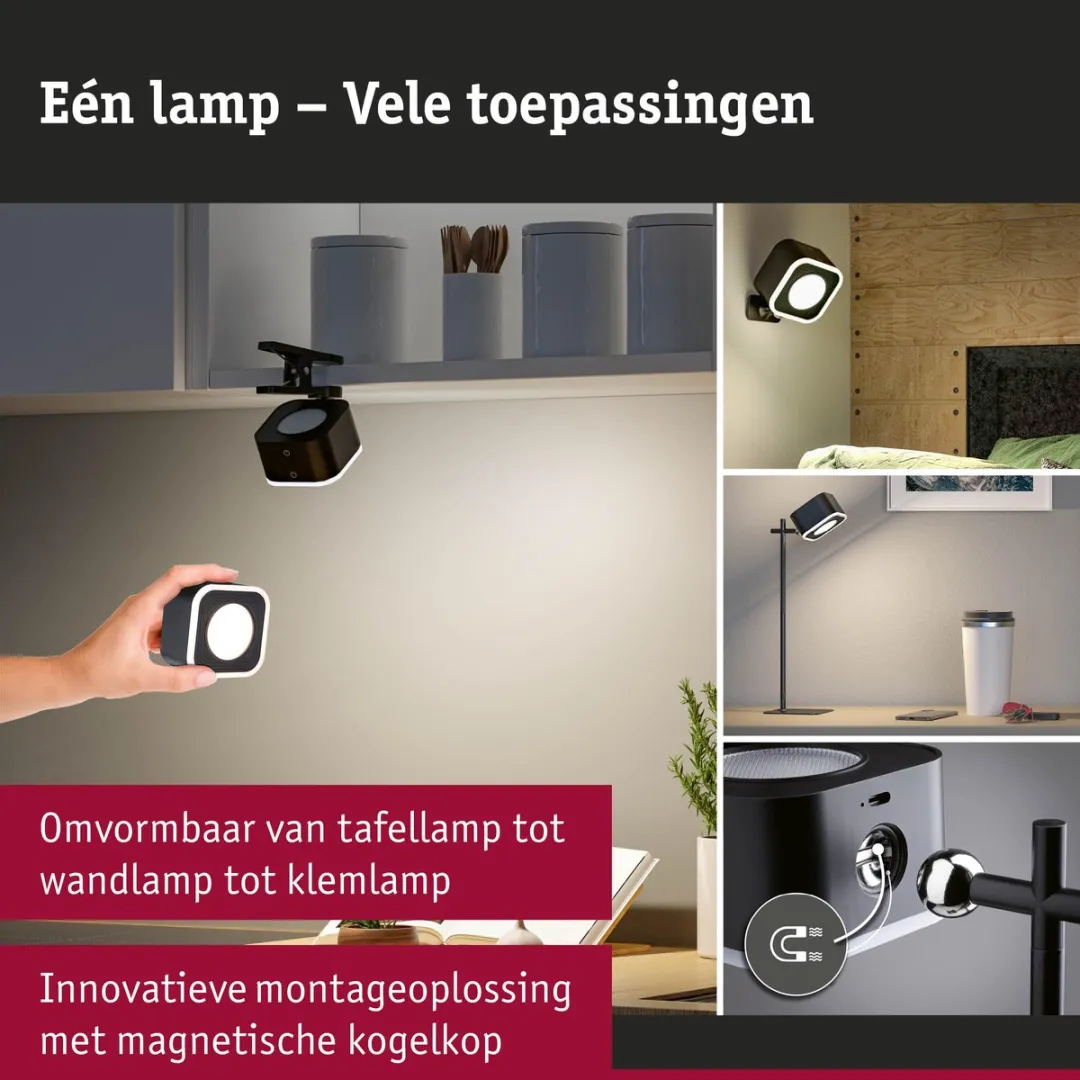Paulmann Varia White Switch Mobiele Tafellamp - 160lm Warm Wit - Zwart
