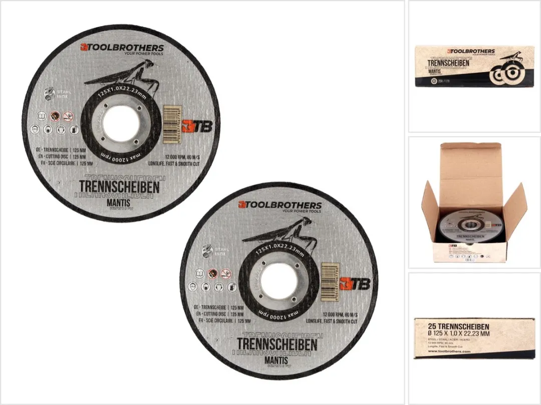 Toolbrothers MANTIS-snijschijvenset in professionele kwaliteit 2 verpakkingen van 50 stuks, 125 x 22,23 x 1 mm voor het bewerken van metaal, staal, roestvrij staal / INOX voor haakse slijpers