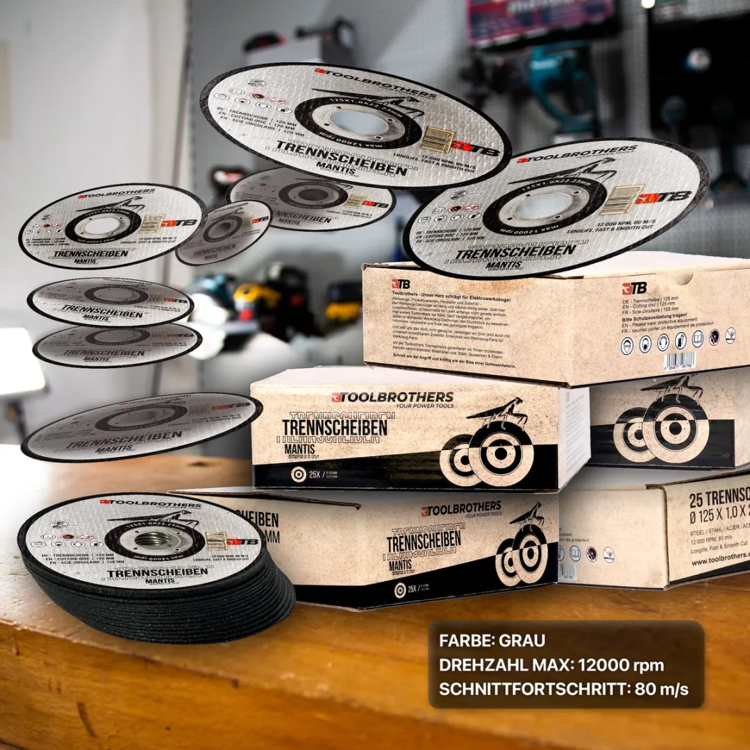 Toolbrothers MANTIS-snijschijvenset in professionele kwaliteit 2 verpakkingen van 50 stuks, 125 x 22,23 x 1 mm voor het bewerken van metaal, staal, roestvrij staal / INOX voor haakse slijpers
