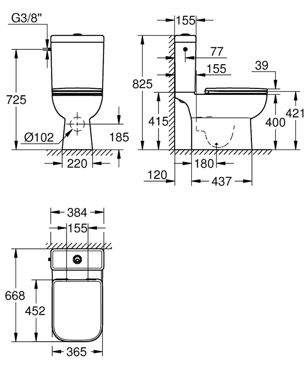 Grohe Start Edge - Toilet combiset met reservoir en Softclose toiletzitting, Rimless, alpine wit 39814000