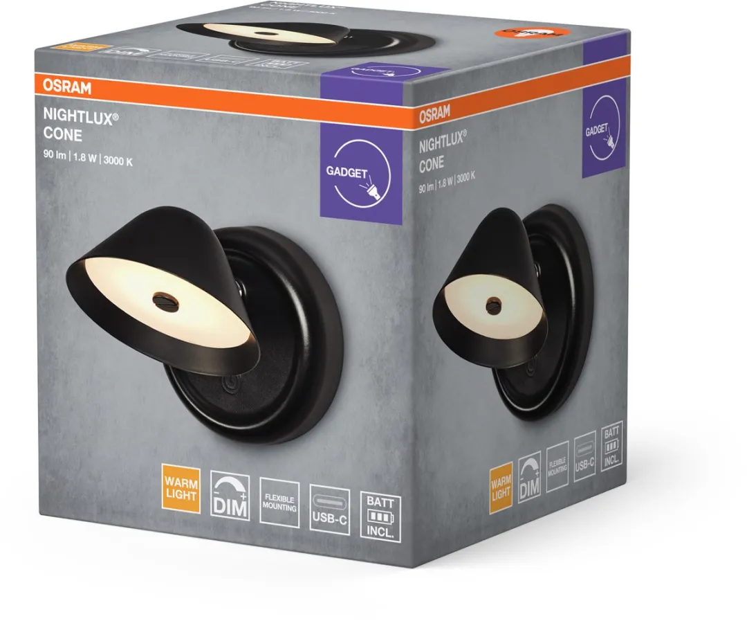 Osram Nightlux LED Cone 830 DIM USB Nachtlamp - Zwart - afbeelding 6 van 6