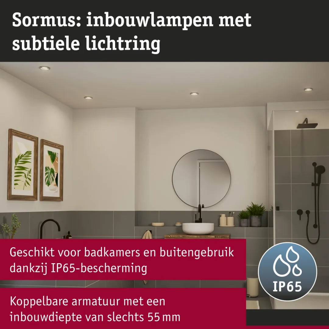 Paulmann Sormus LED-inbouwlamp 4,8W 300lm IP65 - 100mm - Chroom mat