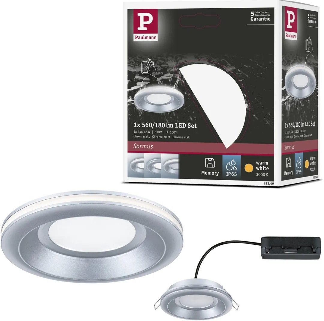 Paulmann Sormus LED-inbouwlamp 4,8W 300lm IP65 - 100mm - Chroom mat