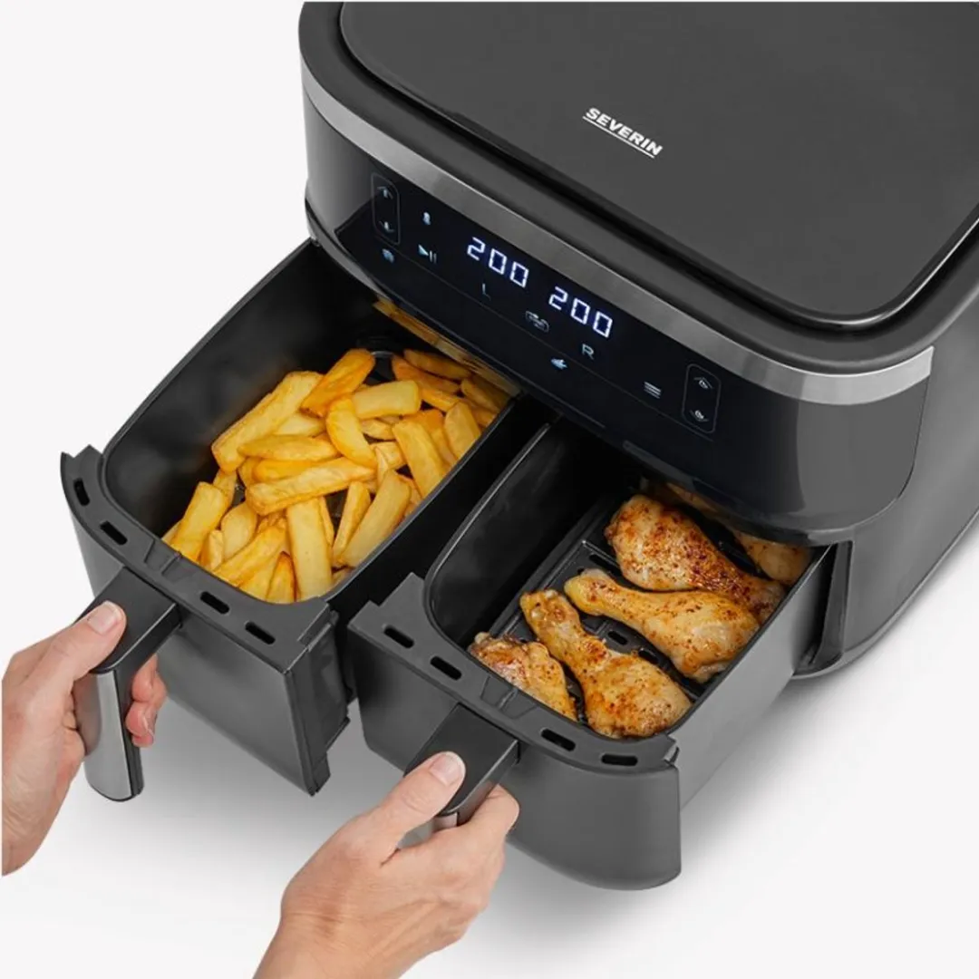Severin Black Line FR 2463 Dual Airfryer - 2x 4L - 11 Programma's - 2600W - Zwart - afbeelding 6 van 6