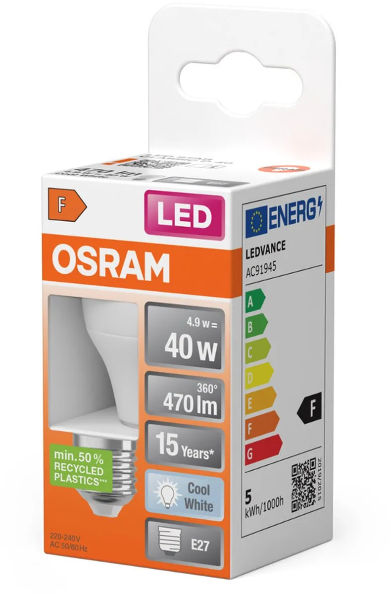 Osram LED Miniball 4.9W E27 Koelwit Mat - 1 Stuks - afbeelding 6 van 6