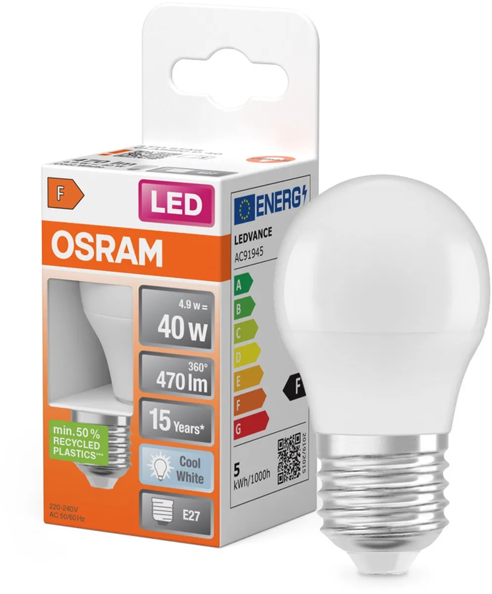 Osram LED Miniball 4.9W E27 Koelwit Mat - 1 Stuks